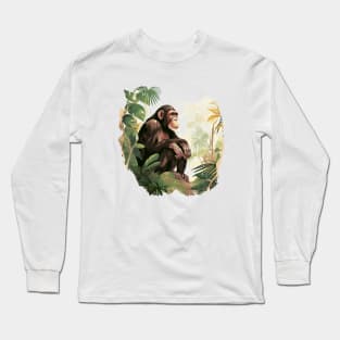 Cute Chimpanzee In Jungle Long Sleeve T-Shirt